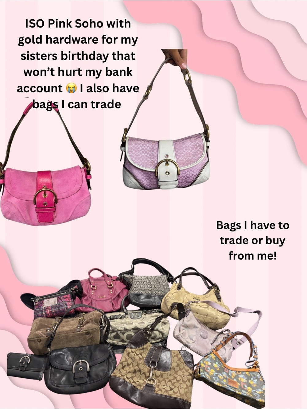 Coach Pink & White Soho Shoulder Bag with Gold Hardware